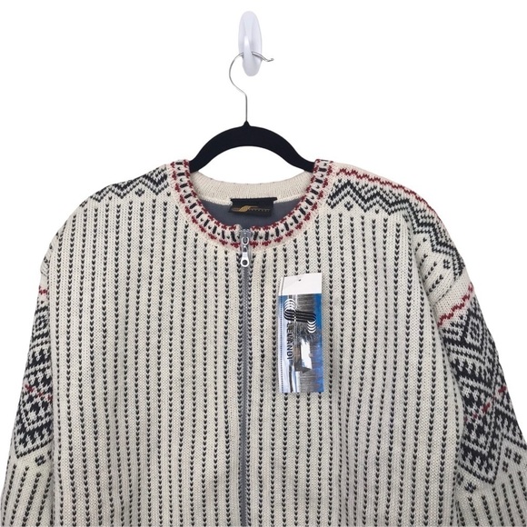 Levandi Ivory Wool Zip Fair Isle Cardigan Sweater Jacket - Picture 4 of 10